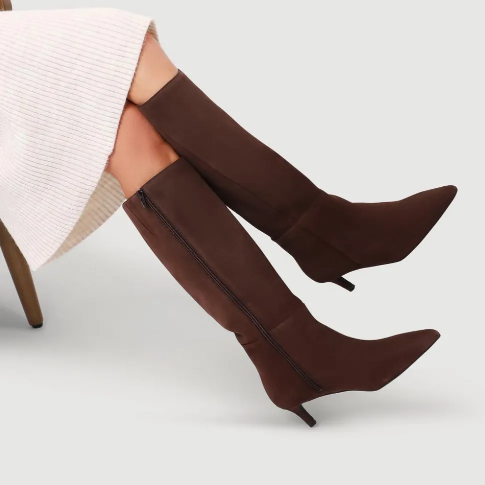 Catia Leather Long Boots - Chocolate Suede
