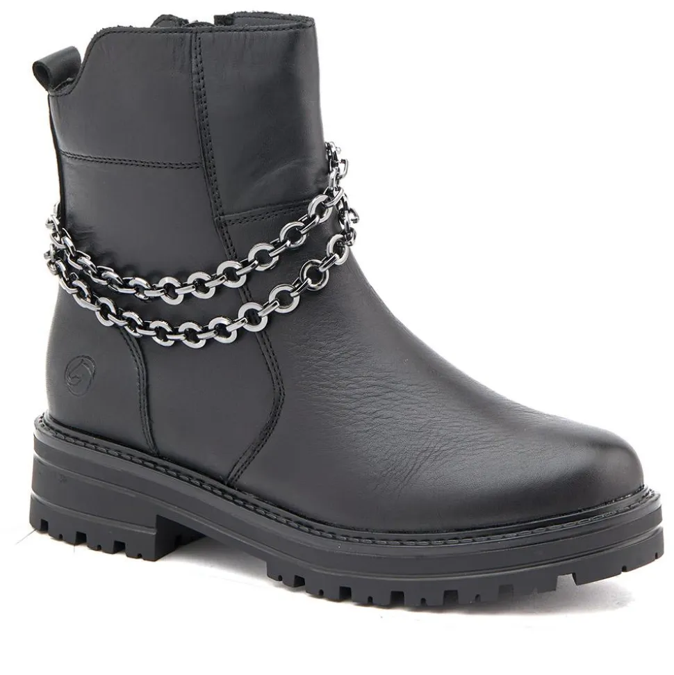 Chain-Detailed Ankle Boots - Black