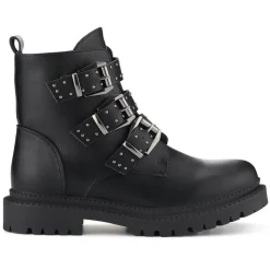Chunky Buckle-Up Ankle Boots - Black