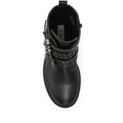 Chunky Buckle-Up Ankle Boots - Black