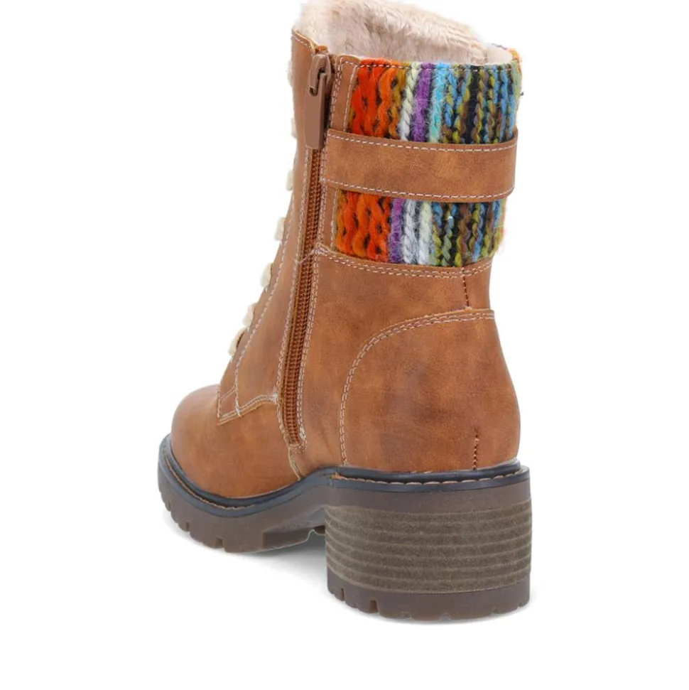 Chunky-Laced Ankle Boots - Cognac
