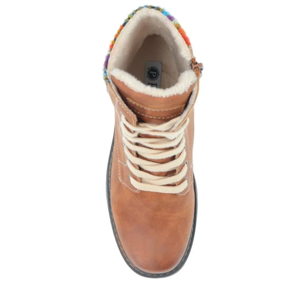 Chunky-Laced Ankle Boots - Cognac