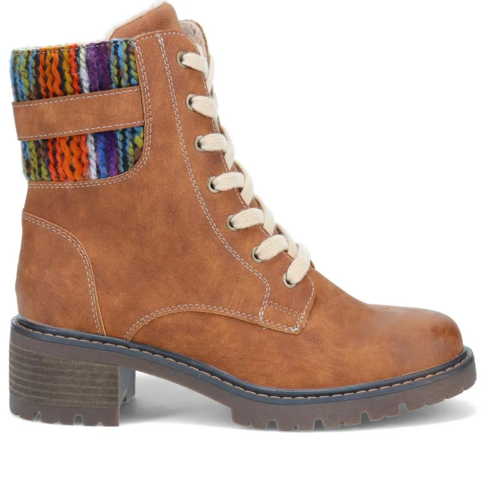 Chunky-Laced Ankle Boots - Cognac