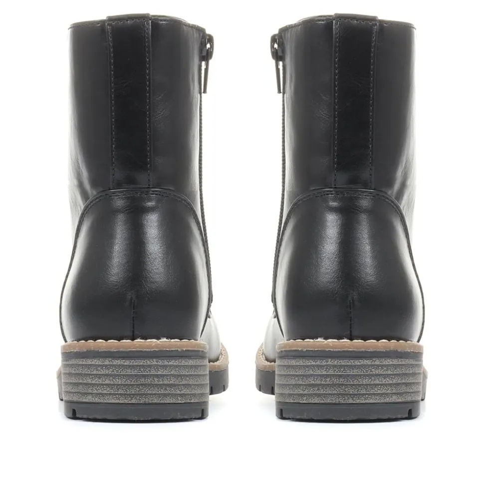 Chunky Lace-Up Ankle Boots - Black