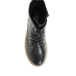 Chunky Lace-Up Ankle Boots - Black