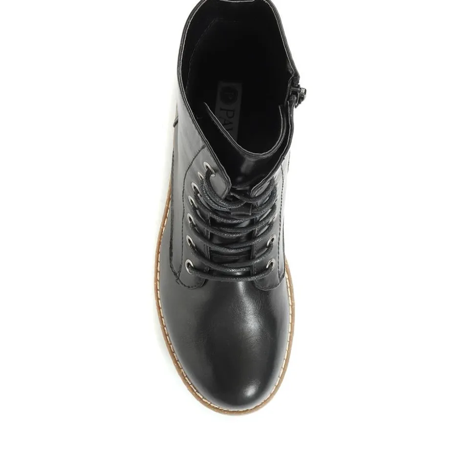 Chunky Lace-Up Ankle Boots - Black