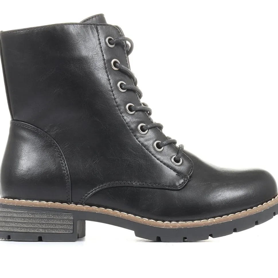 Chunky Lace-Up Ankle Boots - Black