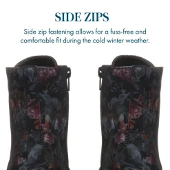 Chunky Lace-Up Ankle Boots - Black Floral
