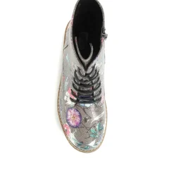 Chunky Lace-Up Ankle Boots - Grey Multi