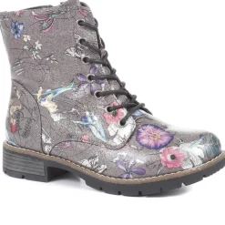 Chunky Lace-Up Ankle Boots - Grey Multi