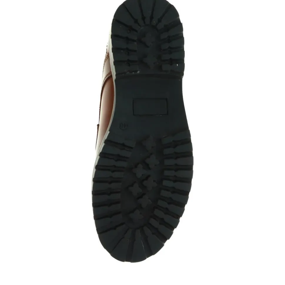 Chunky Leather Lace-up Shoes - Cognac