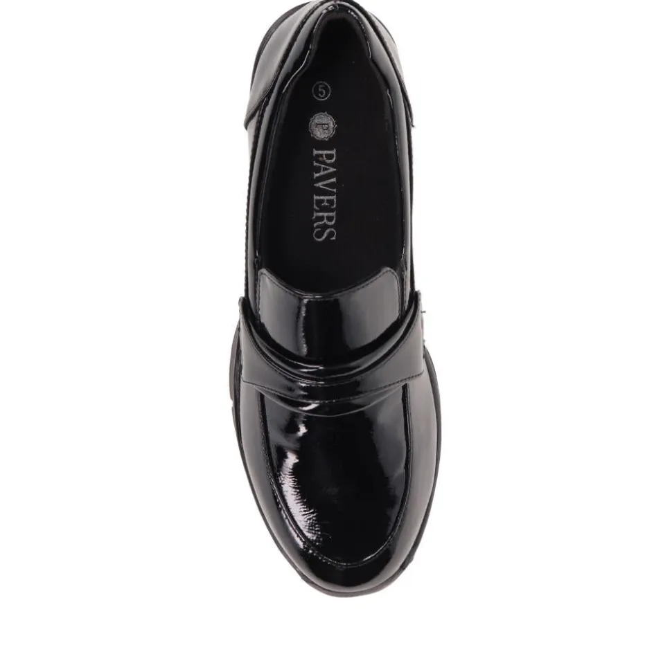 Chunky Sole Slip-on Shoes - Black Patent