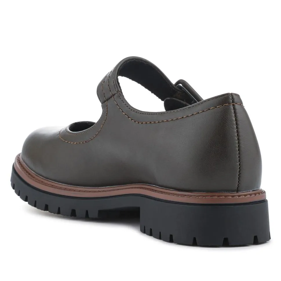 Chunky Touch-Fasten Mary Janes - Olive