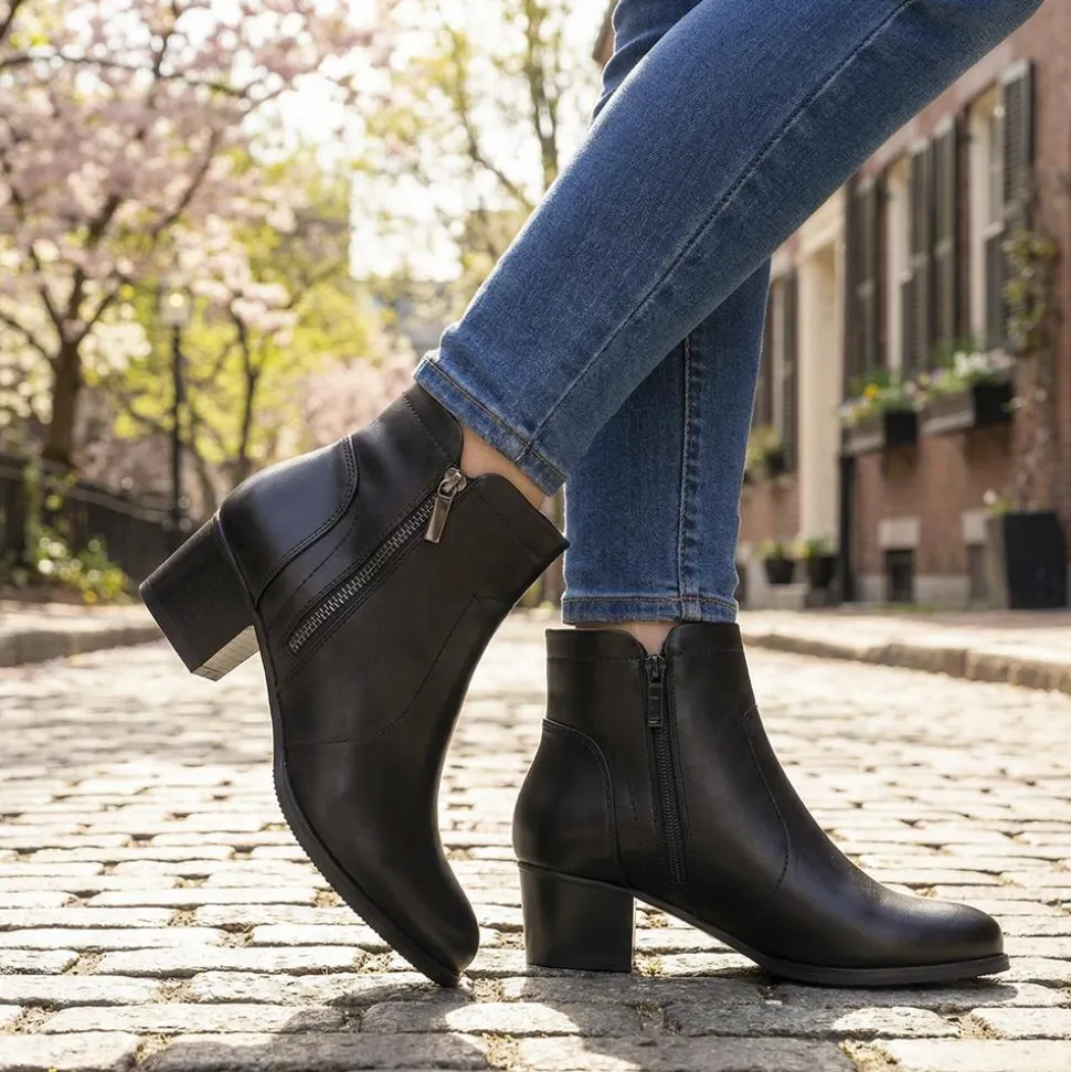 Classic Heeled Ankle Boots with Zip Fastening - Black