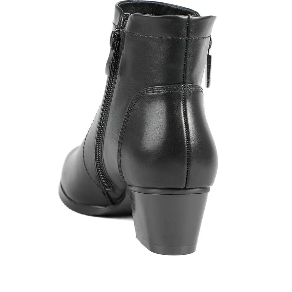 Classic Heeled Ankle Boots with Zip Fastening - Black