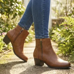 Classic Heeled Ankle Boots with Zip Fastening - Tan