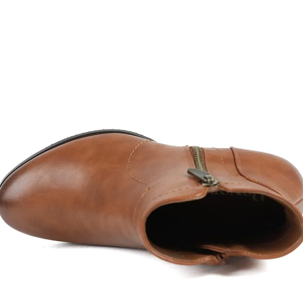 Classic Heeled Ankle Boots with Zip Fastening - Tan
