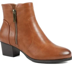 Classic Heeled Ankle Boots with Zip Fastening - Tan