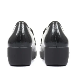 Classic Patent Wedge Loafers - Black Patent