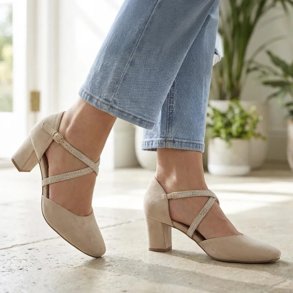 Closed-Toe Block Heels - Beige
