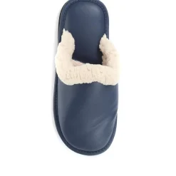 Comfortable Leather Slippers - Navy
