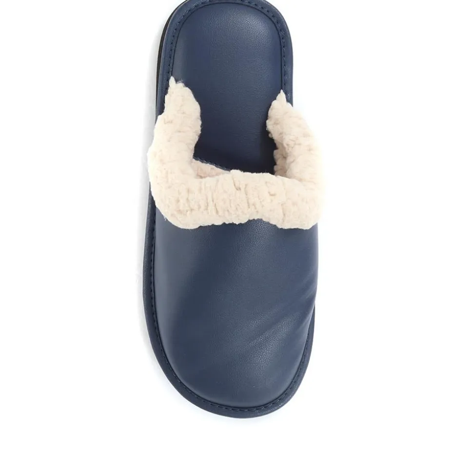 Comfortable Leather Slippers - Navy