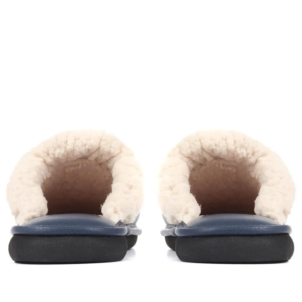 Comfortable Leather Slippers - Navy
