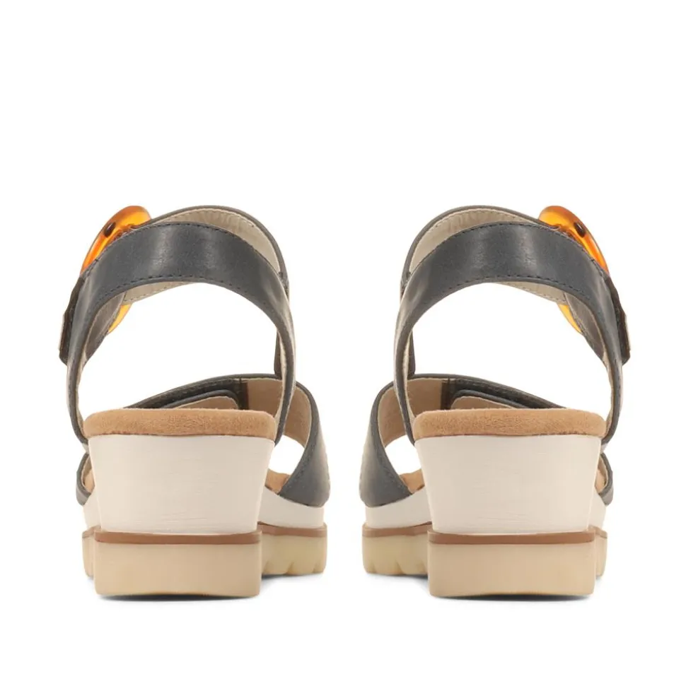 Comfortable Wedge Heel Sandals - Navy