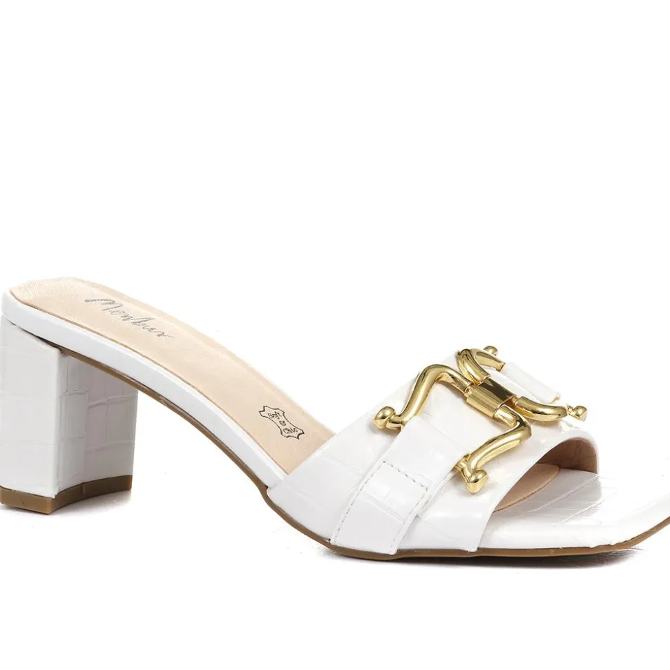 Comfort Heeled Slip-On Mules - White