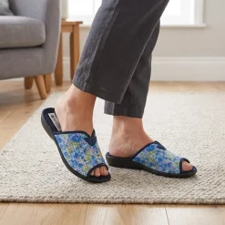 Comfort Slip On Mule Slippers - Navy Multi