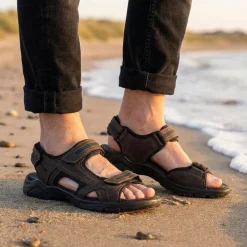 Comfy Triple Touch Fasten Sandals - Dark Brown