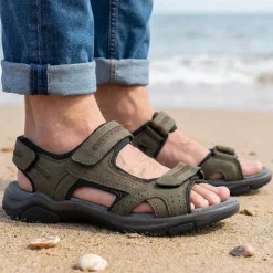 Comfy Triple Touch Fasten Sandals - Khaki