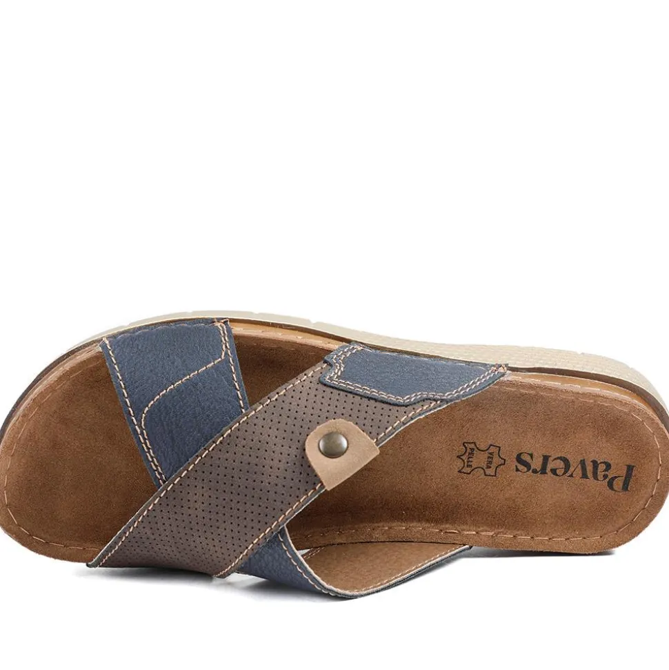 Contrast Cross Strap Comfort Sandals - Brown-Blue