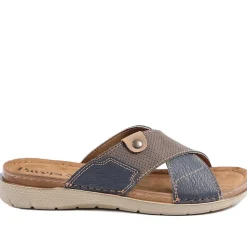 Contrast Cross Strap Comfort Sandals - Brown-Blue