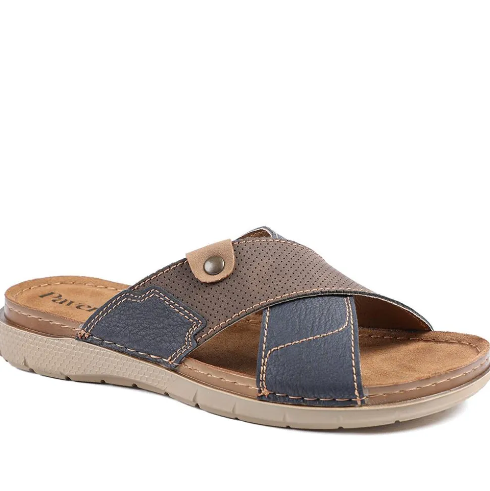 Contrast Cross Strap Comfort Sandals - Brown-Blue