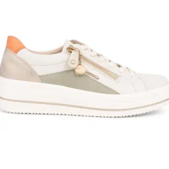 Contrasting Zip Trainers - Beige Multi
