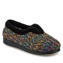 Cosy Wide Fit Memory Foam Slippers - Black Multi