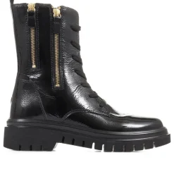 Cottage Patent Combat Boots - Black Patent