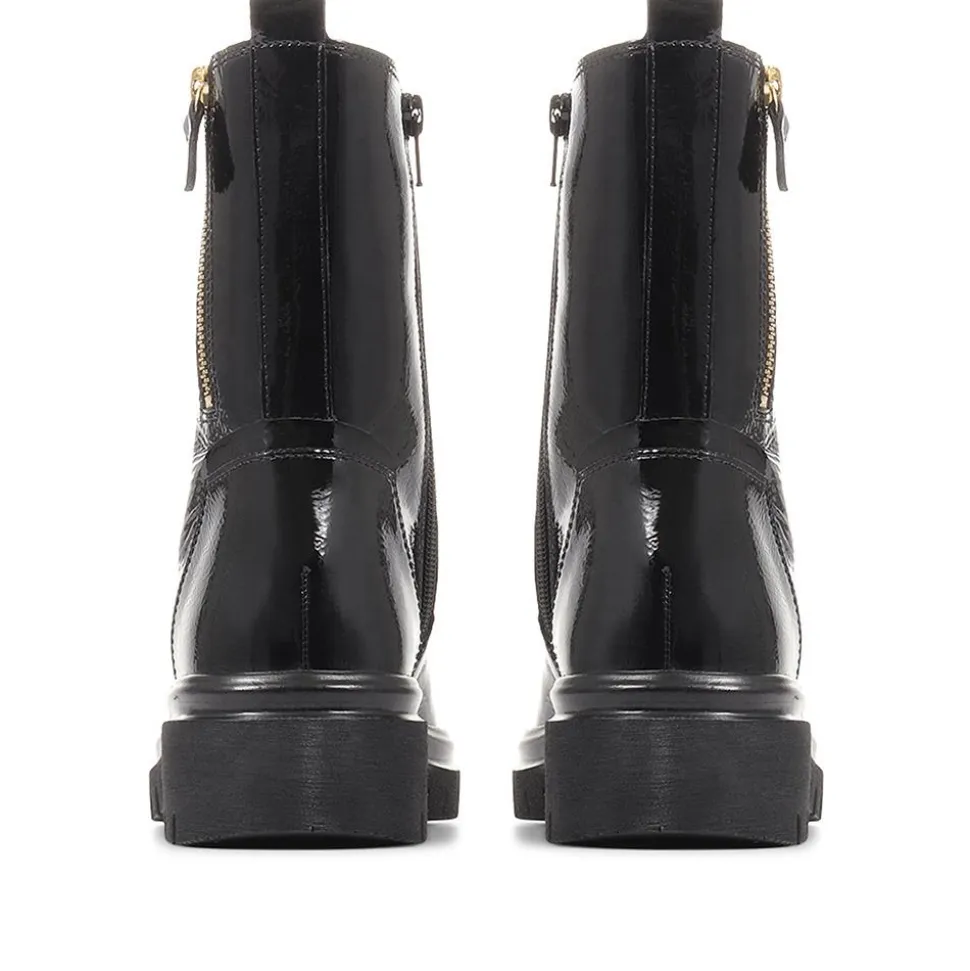 Cottage Patent Combat Boots - Black Patent