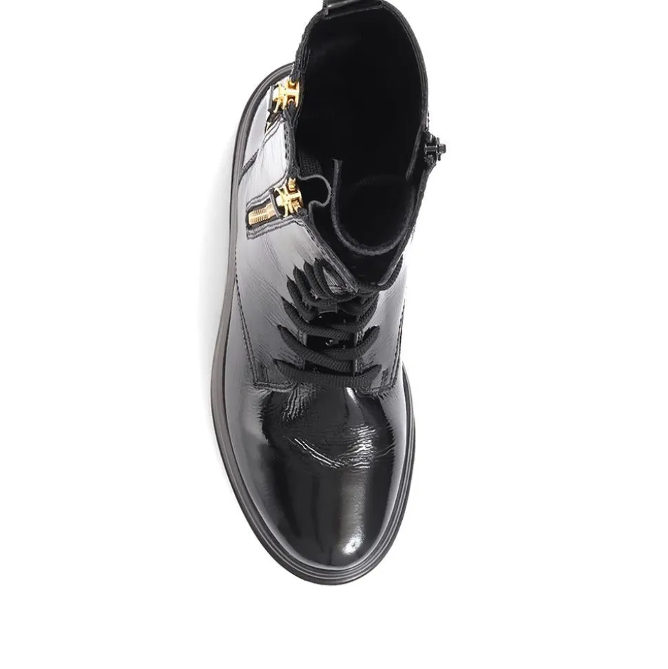 Cottage Patent Combat Boots - Black Patent