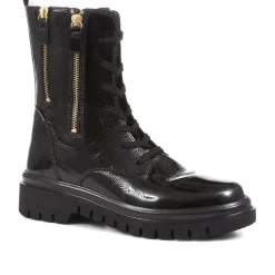 Cottage Patent Combat Boots - Black Patent