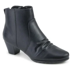 Crinkle Effect Upper Block Heel Ankle Boots - Black