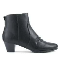 Crinkle Effect Upper Block Heel Ankle Boots - Black