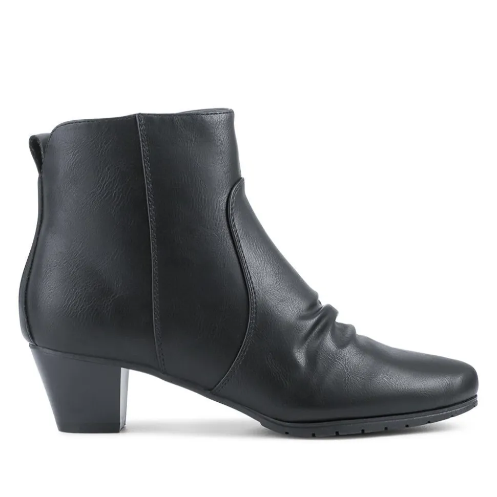Crinkle Effect Upper Block Heel Ankle Boots - Black