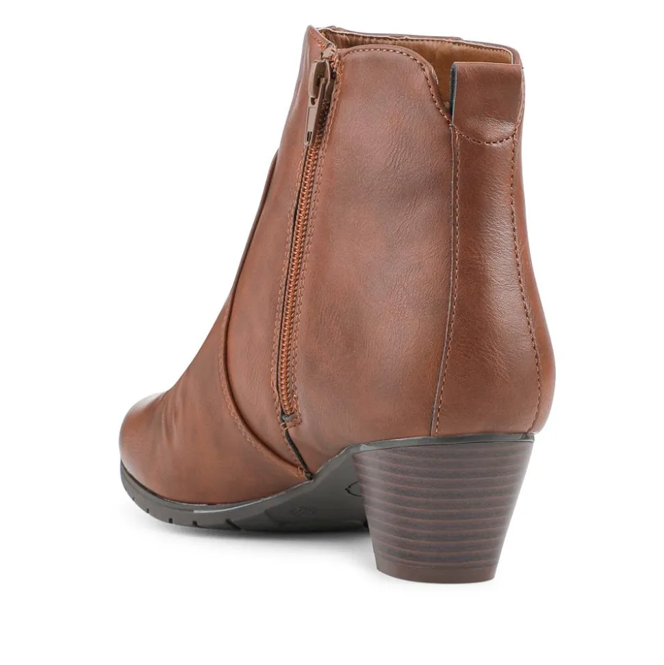 Crinkle Effect Upper Block Heel Ankle Boots - Brown