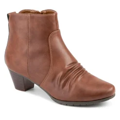 Crinkle Effect Upper Block Heel Ankle Boots - Brown