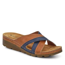 Crossover Mule Sandals - Tan-Navy