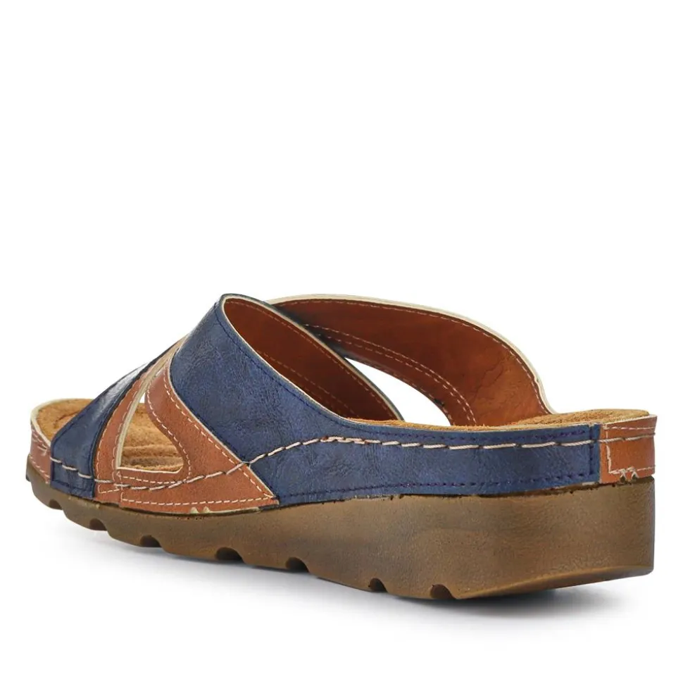 Crossover Mule Sandals - Tan-Navy