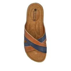 Crossover Mule Sandals - Tan-Navy
