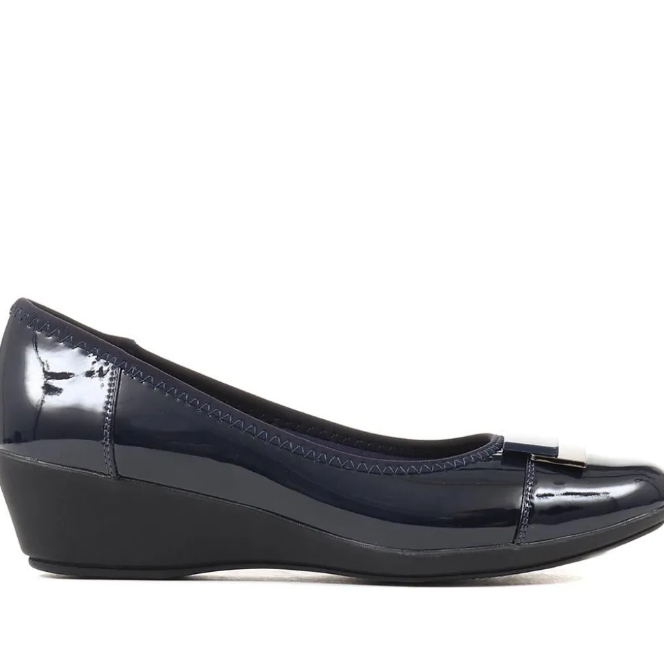 Cushioned Ballet Pumps - Navy Patent